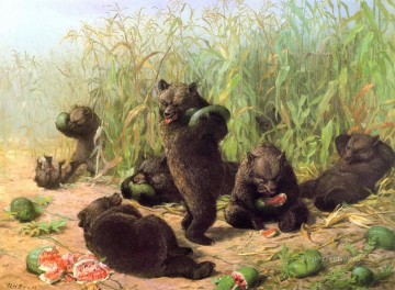 Oso Painting - Los osos comen sandía William Holbrook Beard